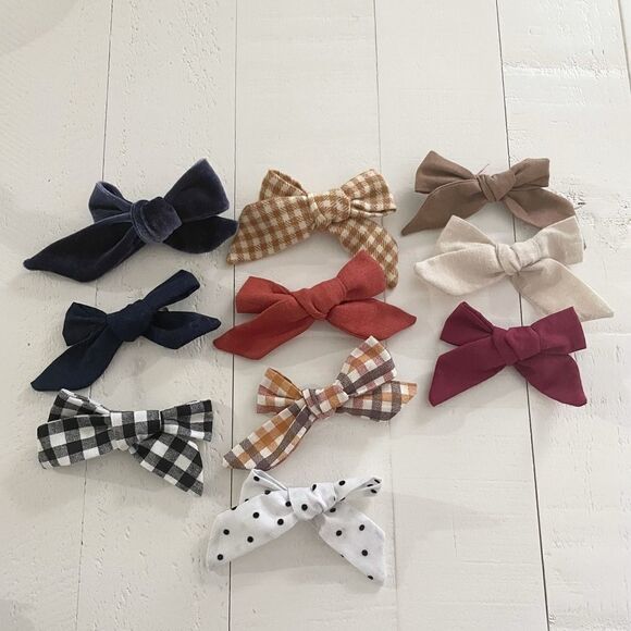 🚨4/$25 10 girls handmade bows on clips boho plaid rust neutral - Picture 1 of 1